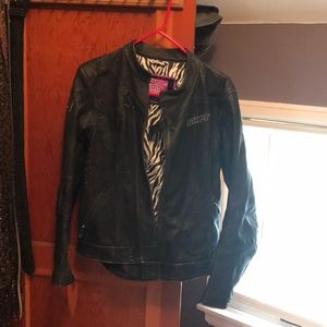 Black leather, riding jacket.